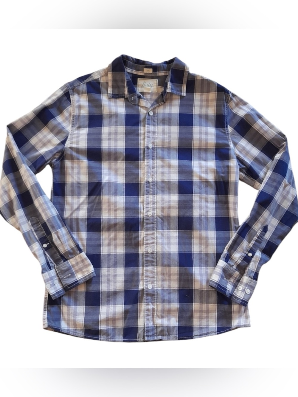 Bixby Nomad Men’s Medium Purple Plaid Button Down Shirt 100% Cotton Casual